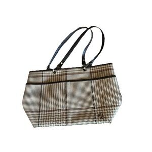 LAUREN RALPH LAUREN Brown Houndstooth Tote Purse Handbag Preppy